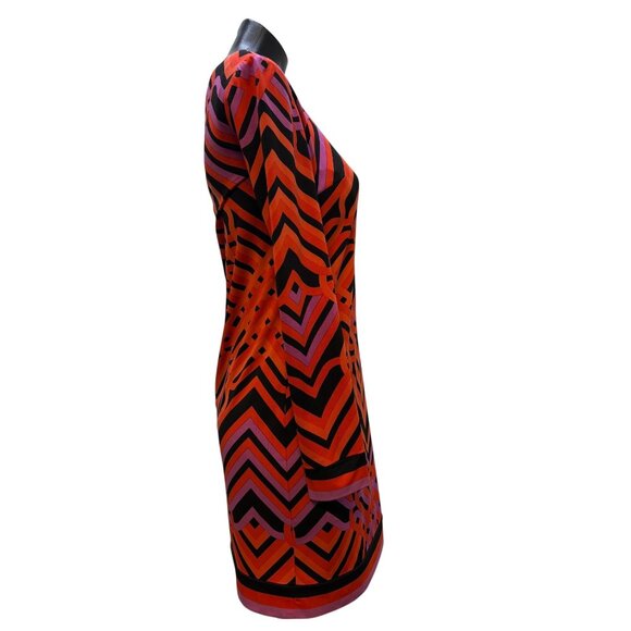 Trina Turk Geometric Print Long Sleeve Dress Red & Black Size 0 - Picture 3 of 6